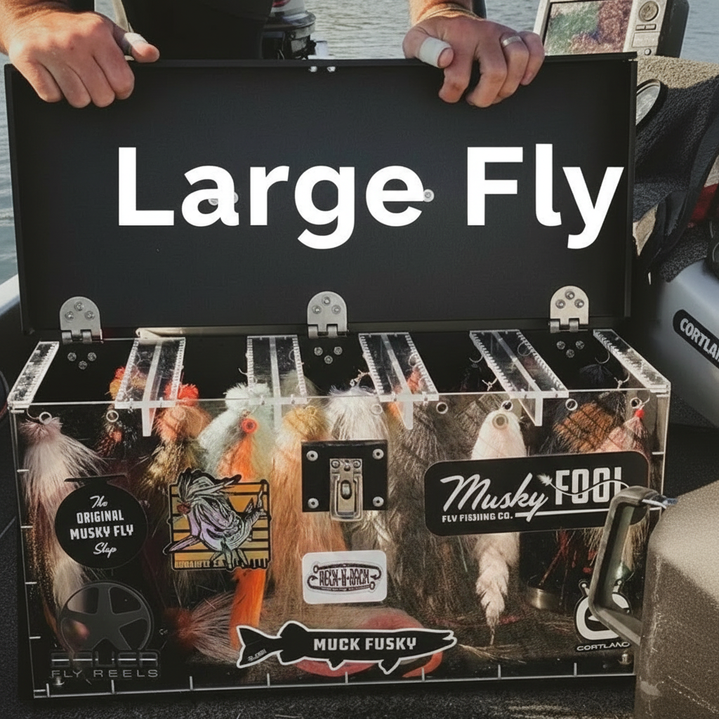 Musky Fly Tackle Box – Photo 2 White Text